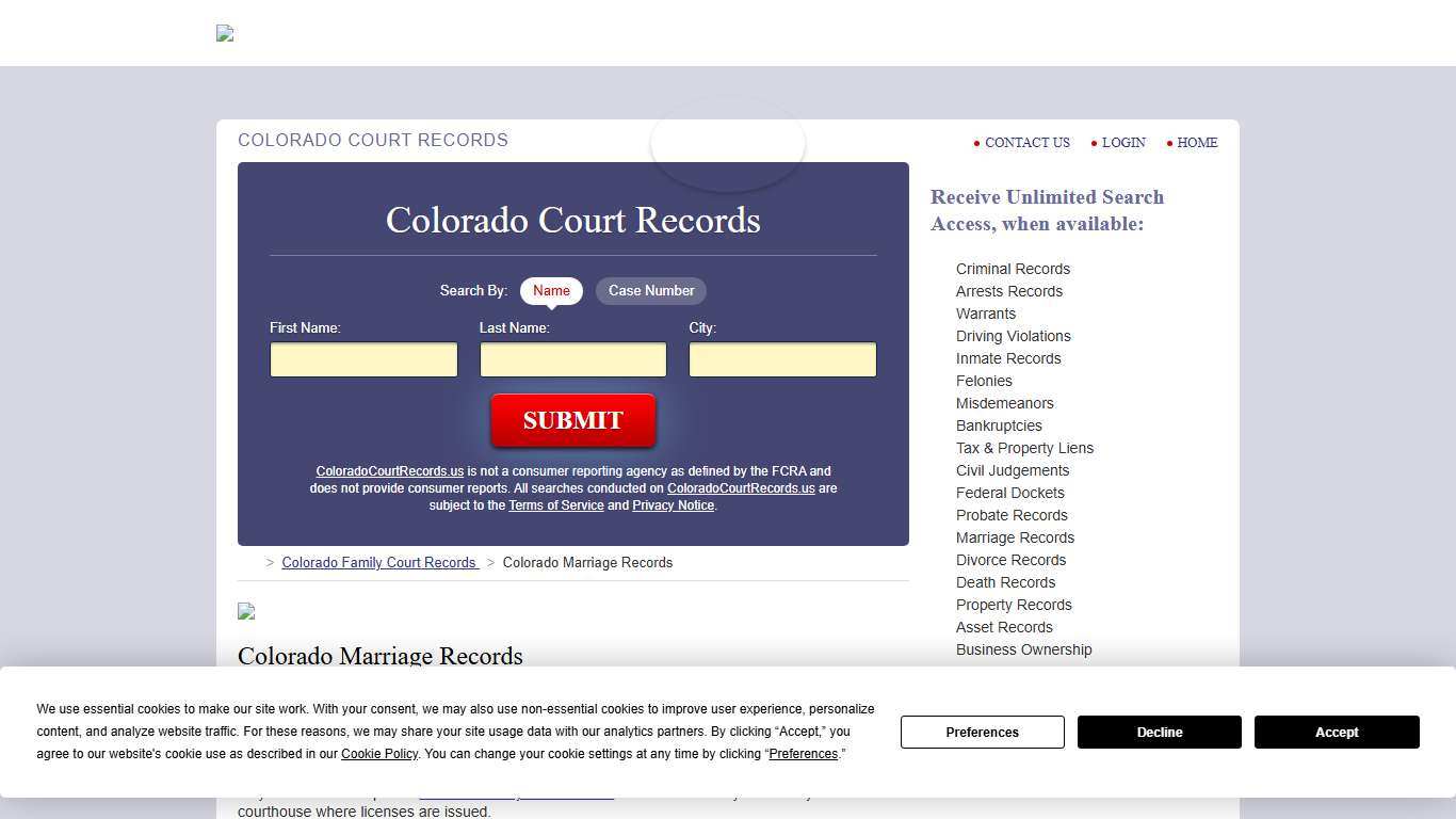 Colorado Marriage Records Search ColoradoCourtRecords.us
